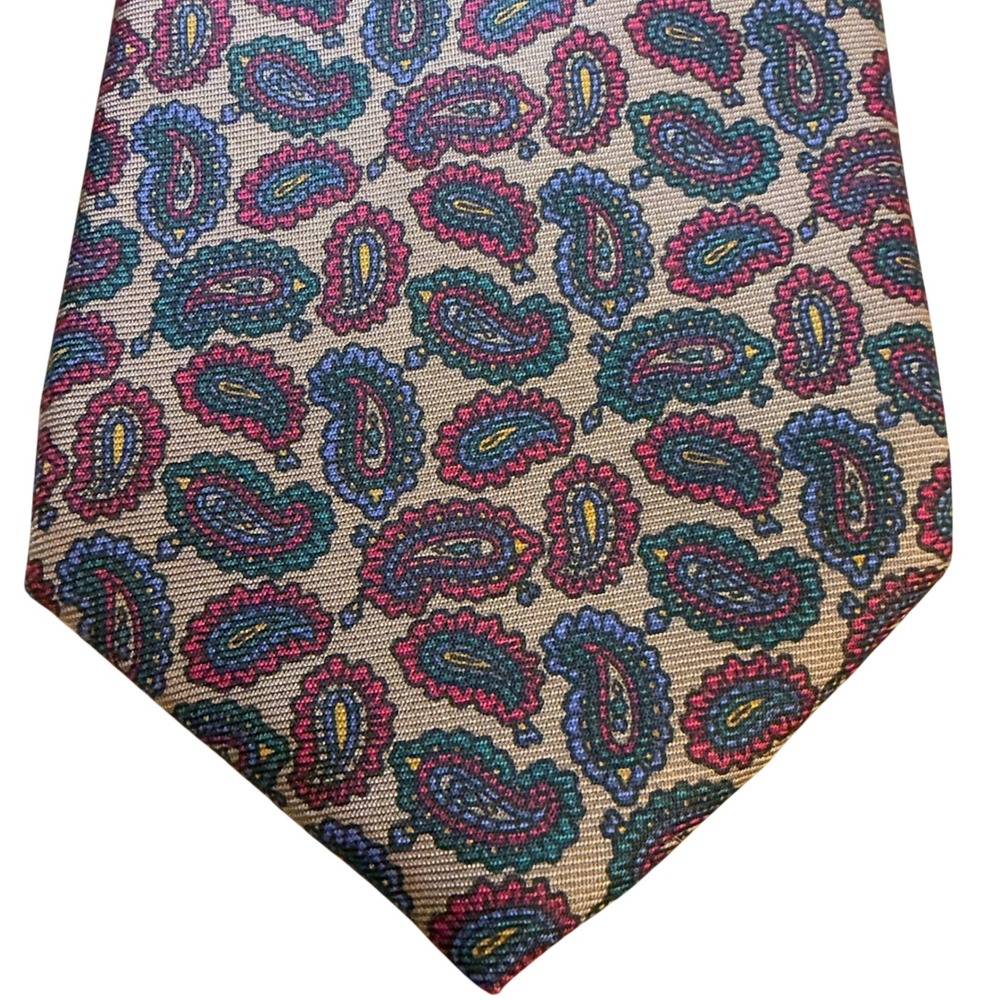 Jack C. Graff Mens Silk Paisley Tie Hand Tailored English Print Brown Red Blue
